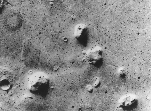 “Face on Mars” image taken by NASA's Viking 1 orbiter, on July 25, 1976. Humanoid face figure on the planet Mars.